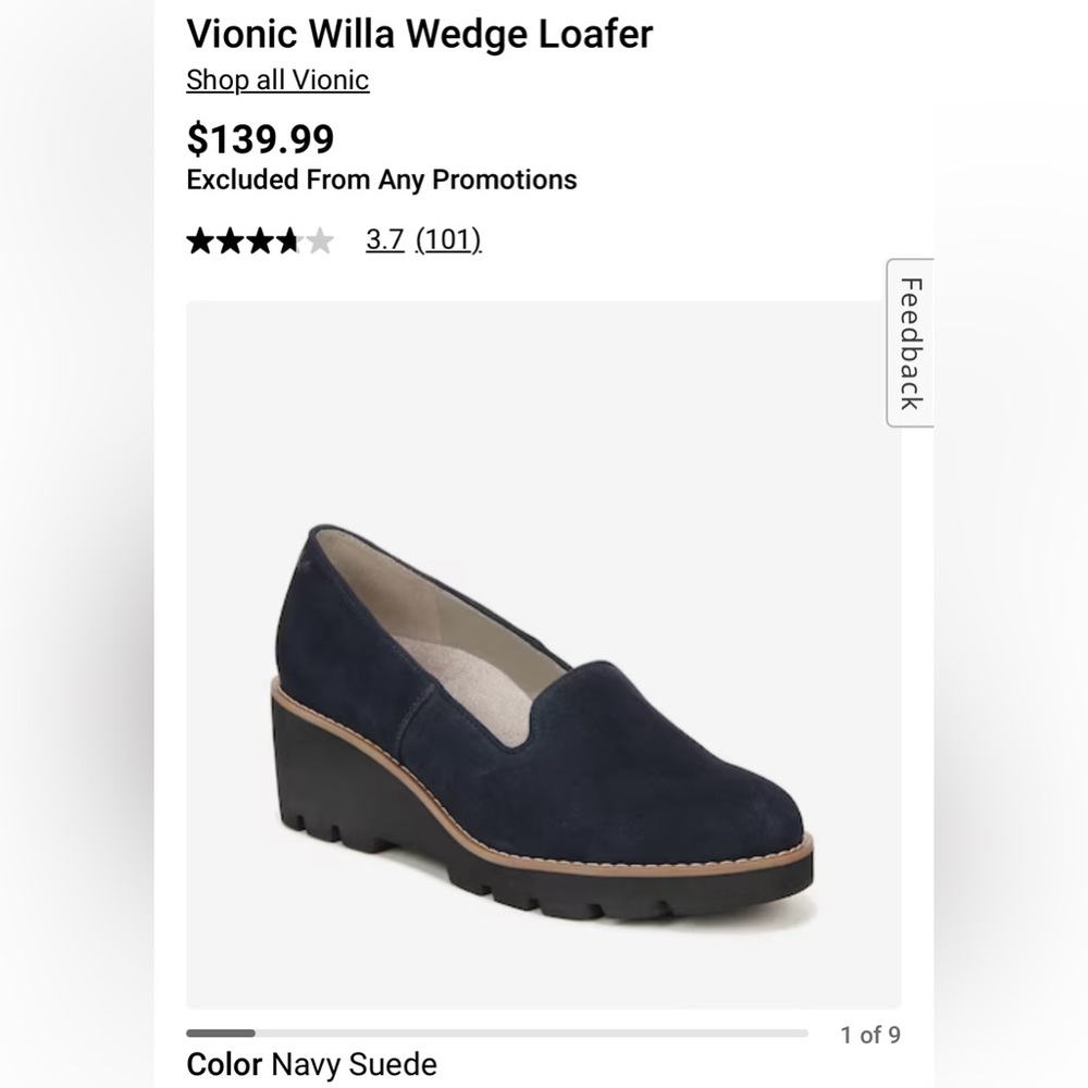 VIONIC LUG SOLE WILLA WEDGE 9 NAVY LIKE NEW